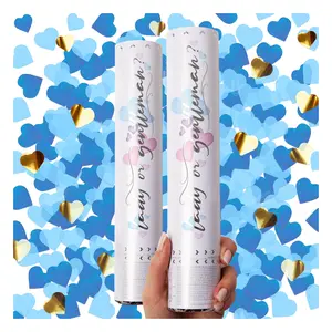Gender Reveal Confetti Cannon – Blue Heart-Shaped Confetti Poppers (2 Pack) for Baby Boy Reveal