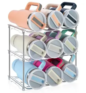 pantry storage organizers,tumbler storage organizer,tumbler organizer,kitchen organization,Storage Rack Designed for Stanley 40oz Tumblers with Handles Stackable Bottle & Tumbler Organizer for Cabinets, Refrigerators, and Pantries | Clear Acrylic