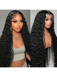Deep Wave Lace Front Wigs Human Hair 200 Density 7x6 HD Lace Front Wigs Human Hair Pre Plucked Hairline Brazilian Curly Wig Wet Wavy Glueless Frontal Wigs for Women Natural Black Deep Wave Wig