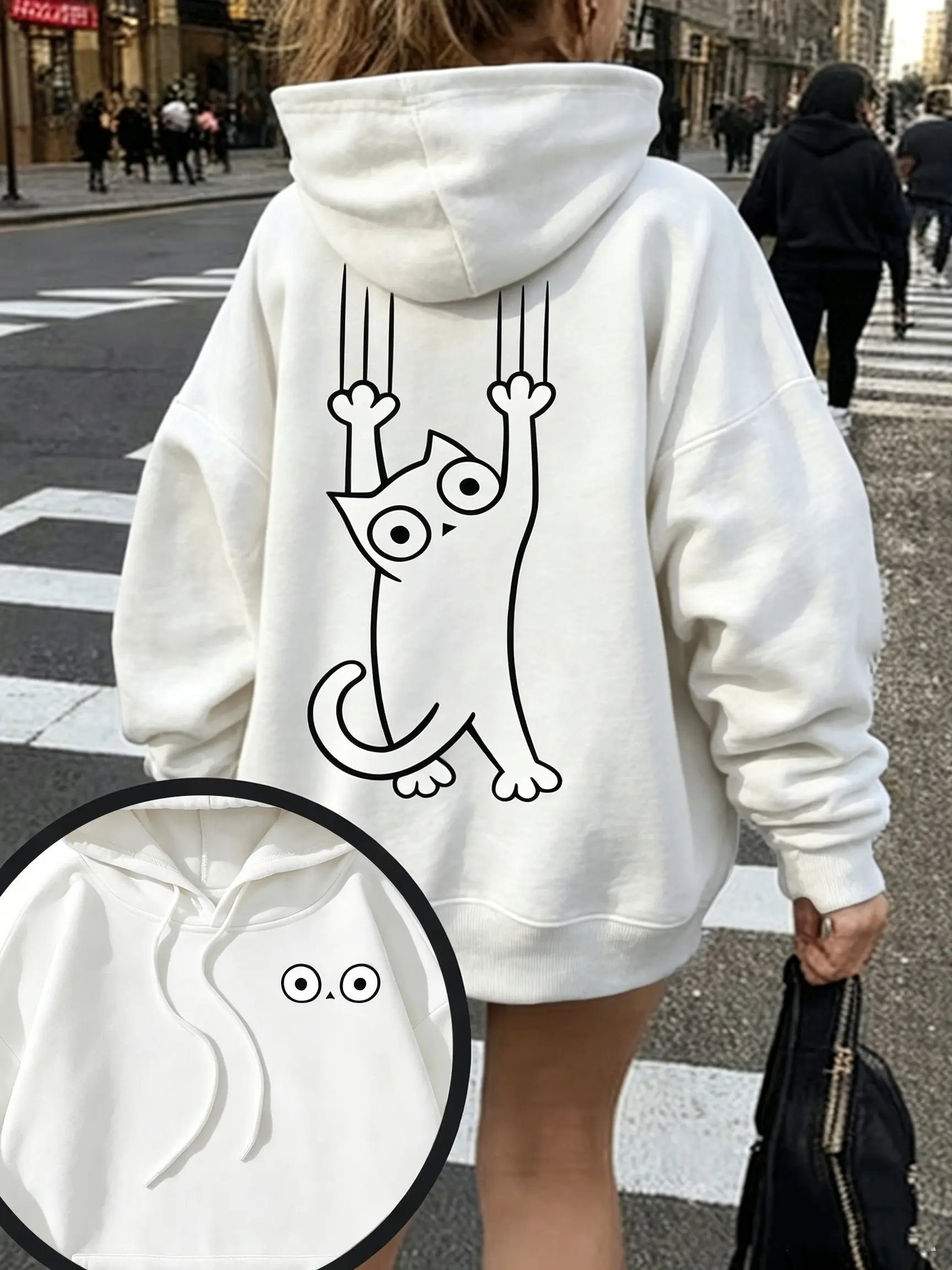 [Trendy Women's Wear] Fashion Hooded Sweatshirt, Trendy Women's Wear, Front and Back Print, Drawing, Animal, Cute, Cartoon, Cat