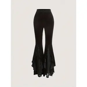 Women’s flared pants with patch lace trim, wide-leg pants—elegant, fashionable casual flared trousers suitable for everyday outdoor wear; women’s underwear suitable for all seasons. GARMENTARY