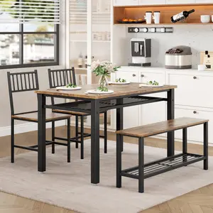 Space-Saving Dining Table Set for 4 with Chairs & Storage Bench – Modern Kitchen & Dining Room Furniture – Sturdy Metal Frame, Storage Rack, Ideal for Small Apartments