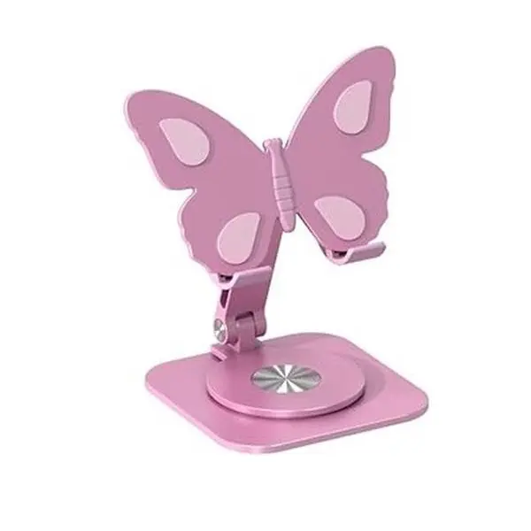 2026 New Butterfly-Shaped Rust-Resist Aluminium Alloy Cellphone Mount, 360° Swivel View Spin & Call Rotation Folding Stand, Adjustable Anti-Slip Base Portable Cradle Desk Accessory for Office Hands-Free Mobile Viewing