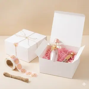 12 Pack White Gift Boxes 8x8x4 with Lids – Complete Gift Kit with 80ft Twine, Stickers, & Tape – Easy Assemble Cardboard Boxes for Bridesmaid Proposals, Weddings, Party Favors, & Christmas Gifts