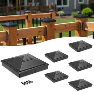Siedinlar 5x5 Pyramid Post Caps, Outdoor Waterproof Covers for 5x5 (4.5" x 4.5") Vinyl & Wood Fence Posts, Decorative Post Caps for Fence, Deck, Patio Decor & Backyard Decor, Black/White