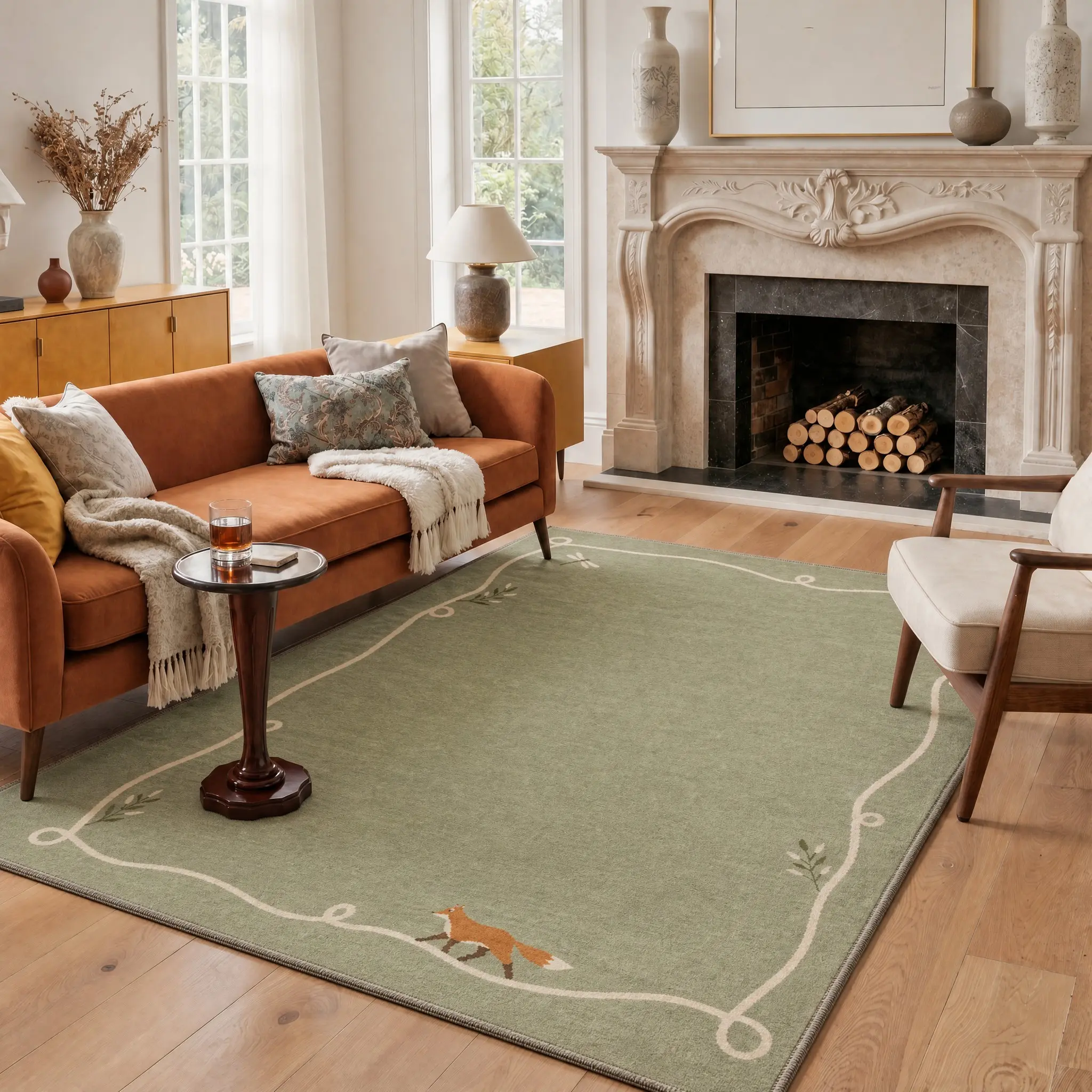 [Back To School] GENIMO Green Rug, Machine-Washable Soft Runner Rug, Non-Slip,  Low-Pile, Non-Shedding,  Woodland Jungle Carpet for Kitchen, Entryway, Nursery, and Bedroom,