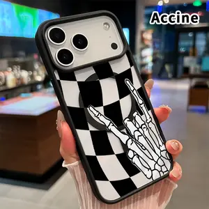 Magnetic Phone Case for iPhone 17 Pro Max 16 Plus 15 14 13 12 11 Air E Checkered Skeleton Transparent Acrylic Non Slip Pocket-Friendly Phone Cover Gift