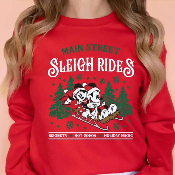 Main Street Sleigh Rides Sweatshirt, D1sney Family Christmas Tee, M!ckey M!nn!e Santa 2024 Shirt, M!ckey's Very Merry Christmas Tee