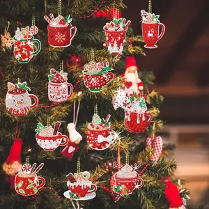 15PCS Diamond Art Painting Keychains Ornaments 5d DIY Hot Cocoa Art Ornaments for Kids DIY Crafts Keychains Family Decor