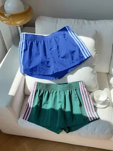 Women's Thin Quick-Dry Breathable Gym Shorts, Striped Drawstring Summer Casual Loose Fit Wide Leg Pants, Vintage Style Outerwear, Breathable Elastic Shorts