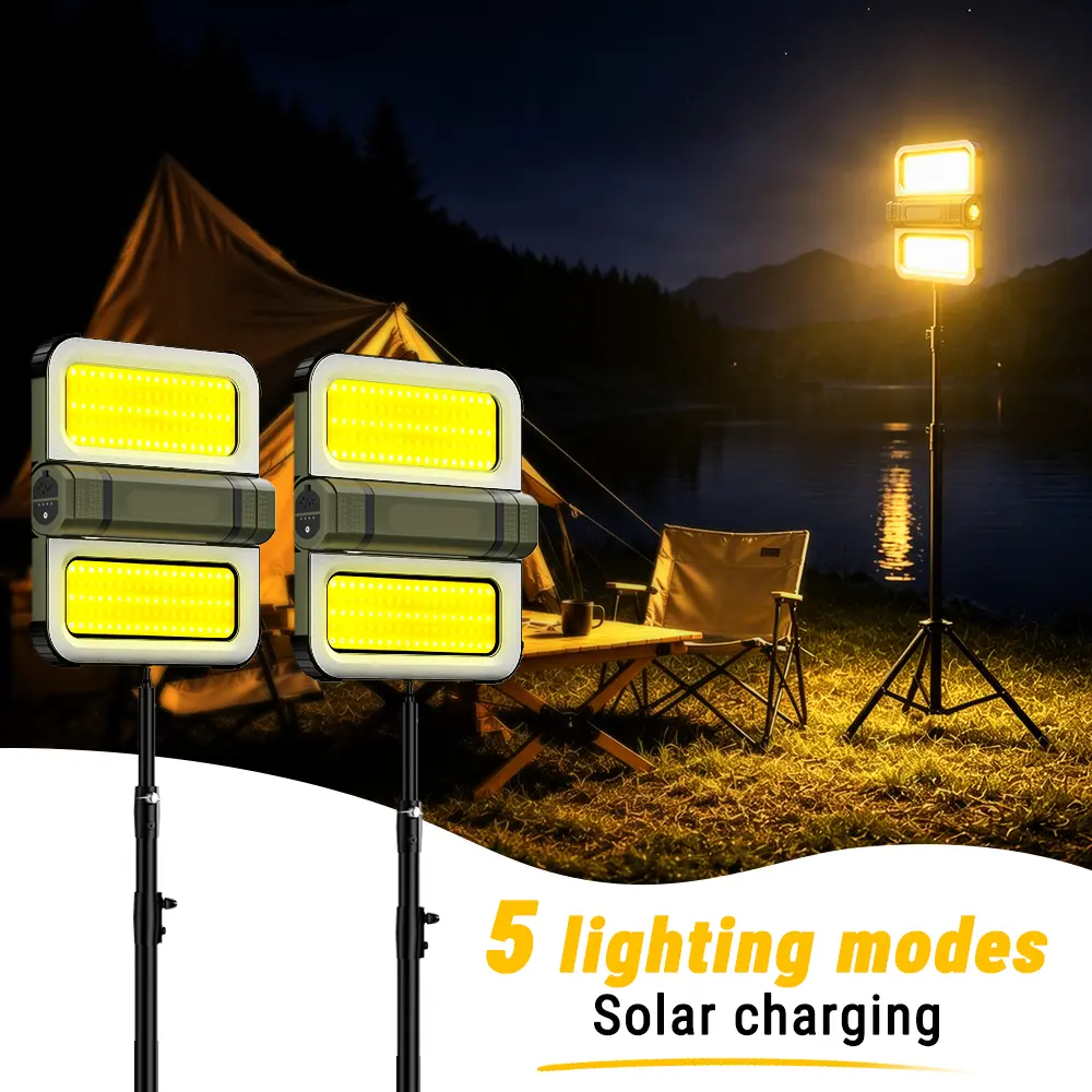 USB Rechargeable Work Light & Outdoor Flashlight, Solar Charging, 3-Color Stepless Dimming, 180° Rotation Folding Lamp, 5 Light Modes, Portable Waterproof LED for Camping, Power Outages, Emergency, Hiking, Car Repairing BackToSchool