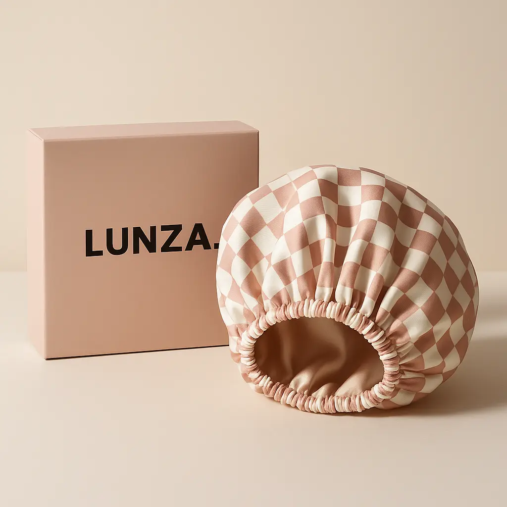 LUNZA™ Pink Plaid Waterproof Shower Cap
