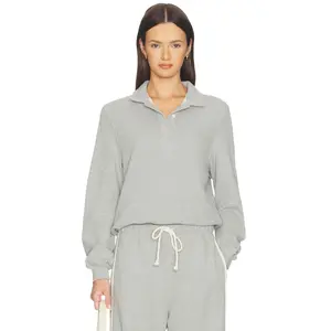 DONNI. The Eco-terry Polo Sweatshirt in Heather Grey