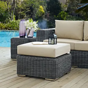 Modway Summon Outdoor Patio Sunbrella® Ottoman in Canvas Antique Beige