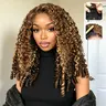 Female 100% Virgin Human Hair Curly Half Wig - 22in 4/27 Highlight Ombre Brown to Honey Blonde, 3-in-1 Adjustable Drawstring Burmese Curly & Body Waves, Glueless Anti-Tangle Lightweight Beginner-Friendly Easy Install Wear-and-Go Half Wig