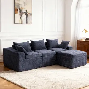 108 Inch Cloud Sectional Couch, Modular Sectional Sofa with Deep Seat, Convertible L-Shape Couch with Ottoman, 3 Seater Cloud Couches for Living Room, No Assembly Required