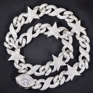Golden Color Star Miami Cuban Chain Necklace for Men Iced Out Zircon Hip Hop Link Choker Fashion Rock Jewelry