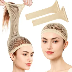 Wig Cap, Hair Net for Wigs, 30 CM Large Mesh Wig Cap for Long Hair for Women, Nylon Hair Net Non Slip for Halloween Rave Party -Light Brown 2 count