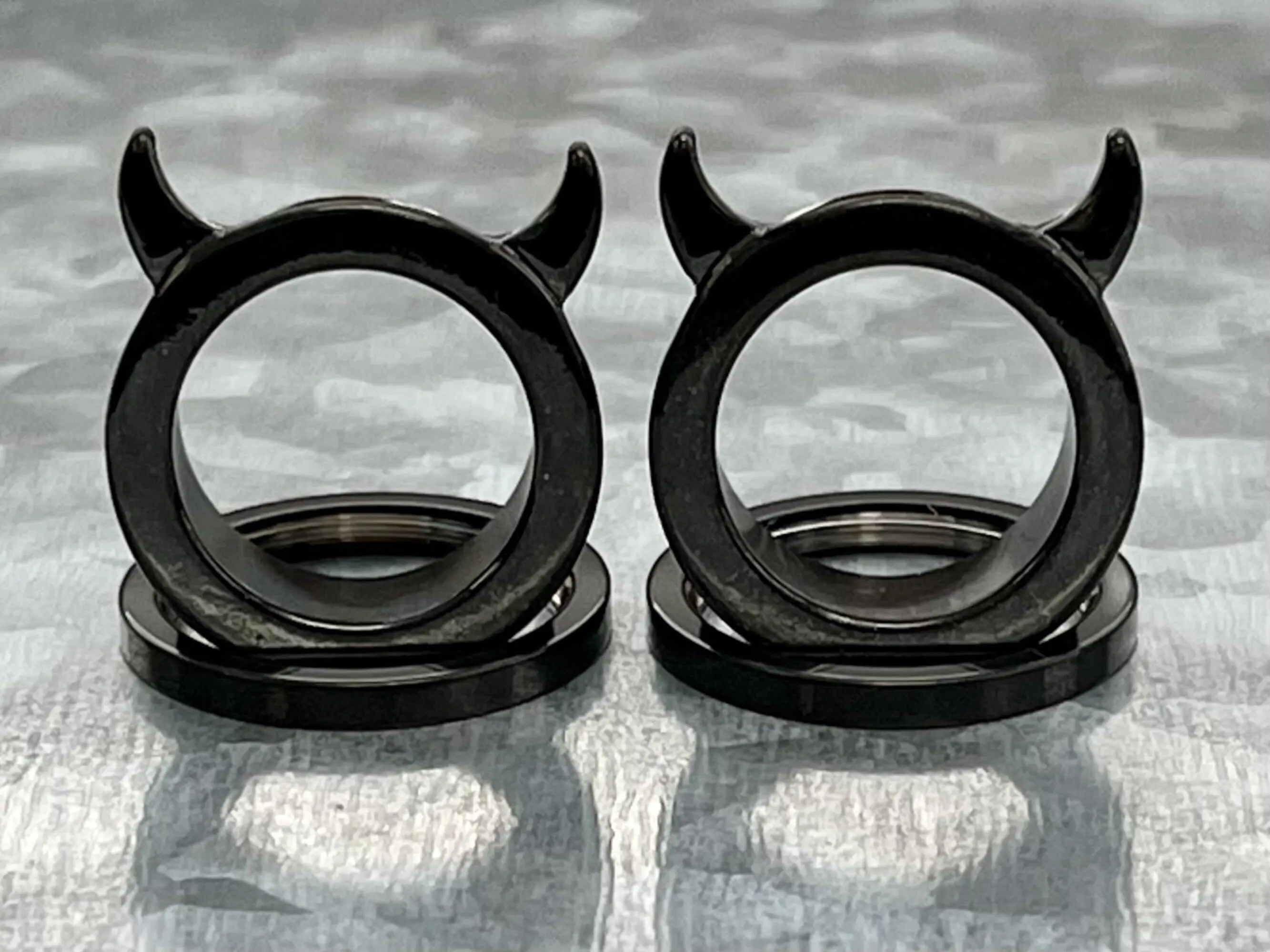 PAIR of Unique Devil Horns Black PVD Steel Screw Fit Tunnels Plugs - Gauges 2g (6mm) thru 5/8" (16mm)