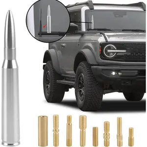Universal Chrome Bullet Antenna Compatible with Ford F150 F250 F350 GMC Sierra Chevy Silverado Dodge Ram 1500 2500 3500 Truck Antenna, 50 Cal Bullet Antenna,Replacement Short Antenna Accessories