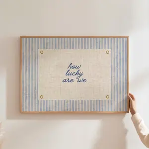How Lucky Are We Print Trendy Aesthetic Home Decor Navy Blue Typography Poster Positive Wall Art Vintage Aesthetic Dorm decor