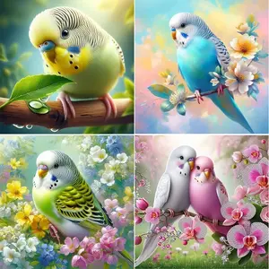 4pcs Beautiful Parrot Diamond Painting Kit, Diamond Art Tools, Adult Art Set, DIY 5D Round Drill Craft, Home Wall Decoration, Beginner Friendly