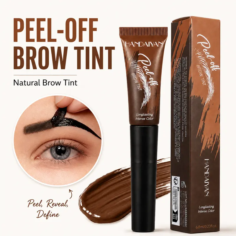 Peel Off Brow Tint, Waterproof & Sweatproof Long Lasting Eyebrow Tint, Long-Wearing Semi-Permanent Natural Brow Dye with Mess-Free Application, Portable Easy Peel Intense Color Brow Defining Daily Makeup for Women, Halloween, Christmas