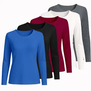 Women's 3 Piece Loose Long Sleeve Round Neck Classic T Shirt Summer Top Casual Minimalist Crewneck White 3-Piece Set for Women - Medium Fit