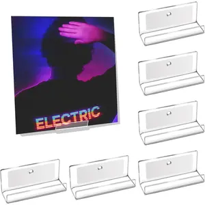 6 Pack Vinyl Record Holder Wall Mount Self Adhesive Acrylic Record Shelf Display Racks for LP Album Covers CD Book Pictures Frame