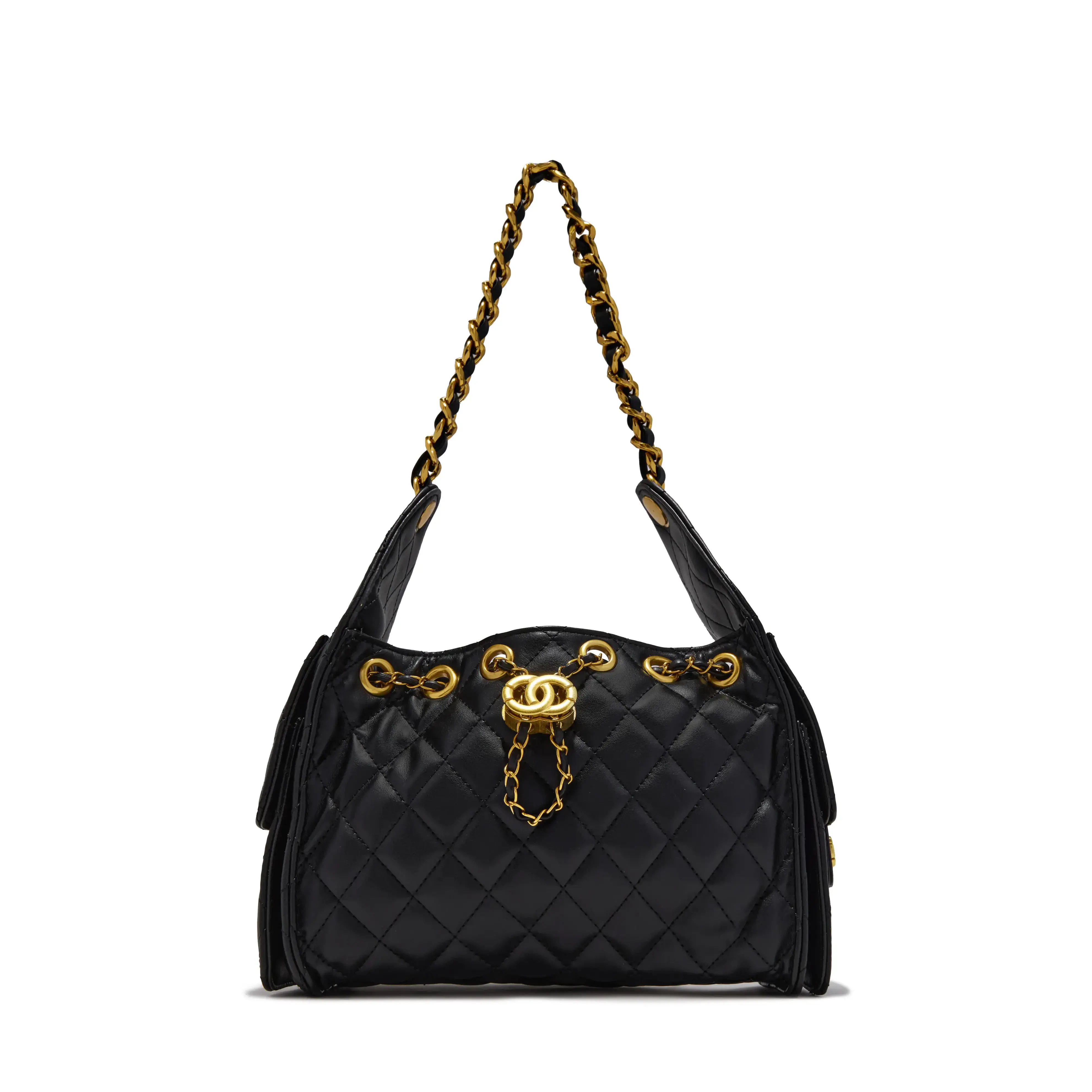 Camila Quilted Shoulder Bag - Black