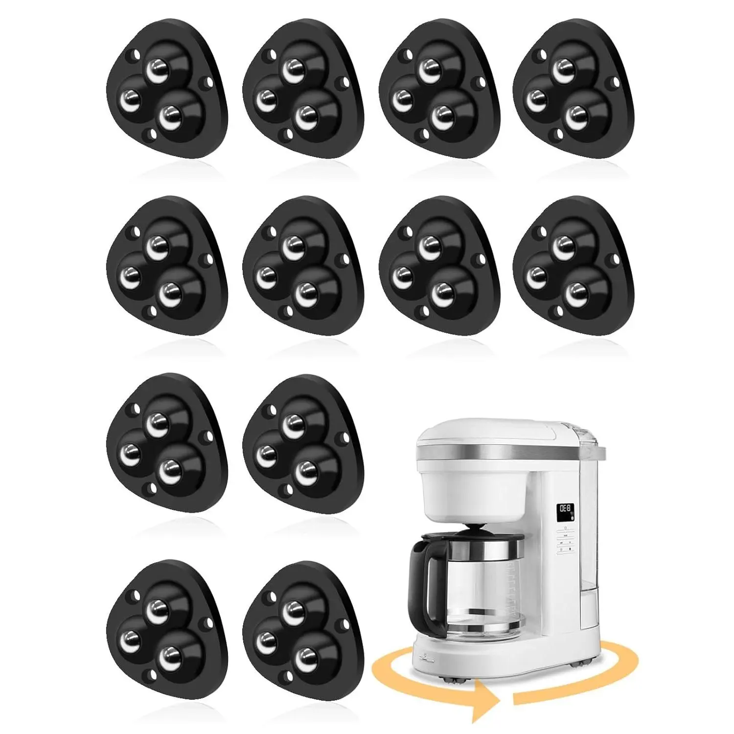 Small Appliance Caster Wheels,12 Pcs Mini Appliance Rollers for Kitchen Appliances Countertop 360?Rotation Self Adhesive Swivel Wheels for Coffee Maker,Storage Bins,Trash Can(Black)
