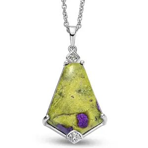 Tasmanian Stichtite and Multi Gemstone 11.50 ctw Earthborn Grace Royal Shield Pendant in Platinum Plated with Stainless Steel Necklace 20 Inches