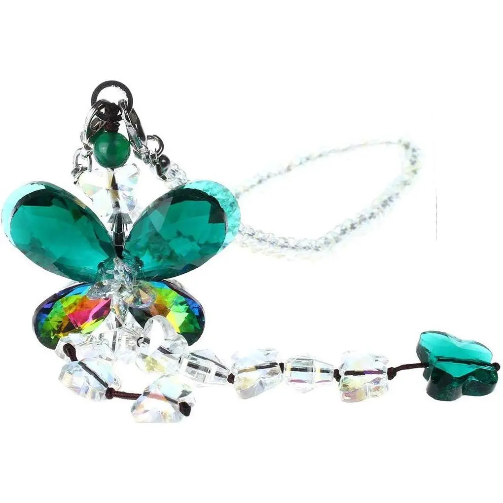 Colorized Green 20mm 9-1.5in Handmade Crystal Chandelier Prism Set - Hanging Decorative Pendants, Unique Gift, Sunlit Prisms Car Rear View Mirror Ornament, Rainbow Effect Home Decor Fengshui Charm