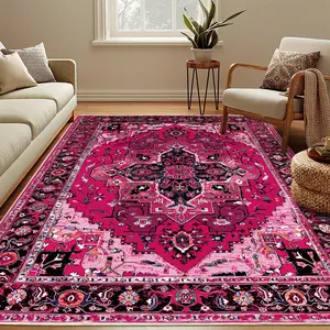 EXCLUSIVE 1PC Imitation Cashmere Persian tribal abstract style area rugs Bossibian pattern hot pink carpet Non-slip Backing soft machine washable area carpet for living room bedroom office decoration