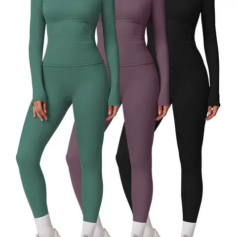 Kabuer Women's 2-Piece Solid Color Yoga Sweatsuit Matching Set - Long Sleeve Top, High-Waist Pants, All-Seasons Athletic Workout Clothing for Gym, Casual Athletic Jogging