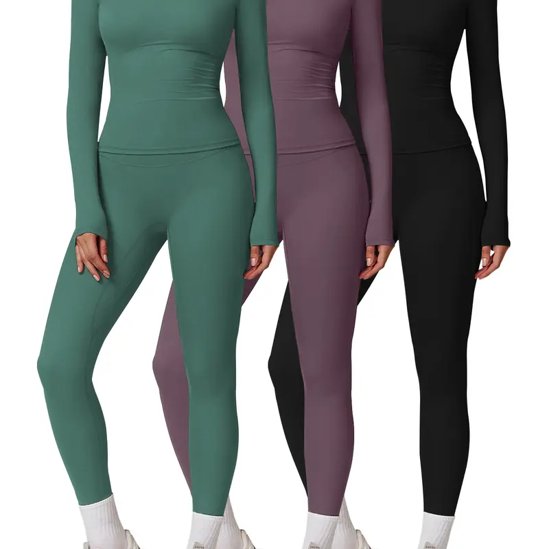 Kabuer Women's 2-Piece Solid Color Yoga Sweatsuit Matching Set - Long Sleeve Top, High-Waist Pants, All-Seasons Athletic Workout Clothing for Gym, Casual Athletic Jogging