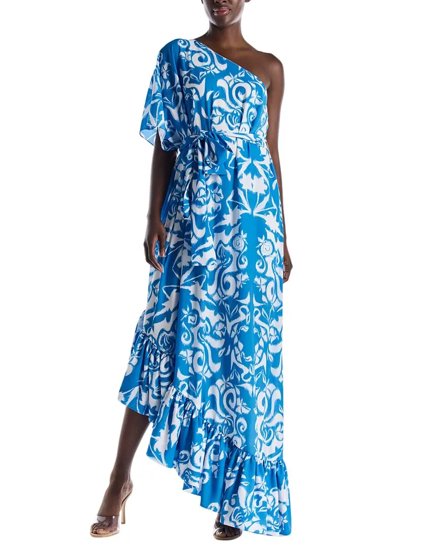 Monique Lhuillier One-Shoulder Printed Caftan Gown