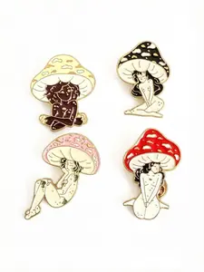 4 Pcs Cute Mushroom Girl Enamel Badge Set, Elegant Fairy Style Brooch Pin Series, Adorable Accessories for Fashion Lovers