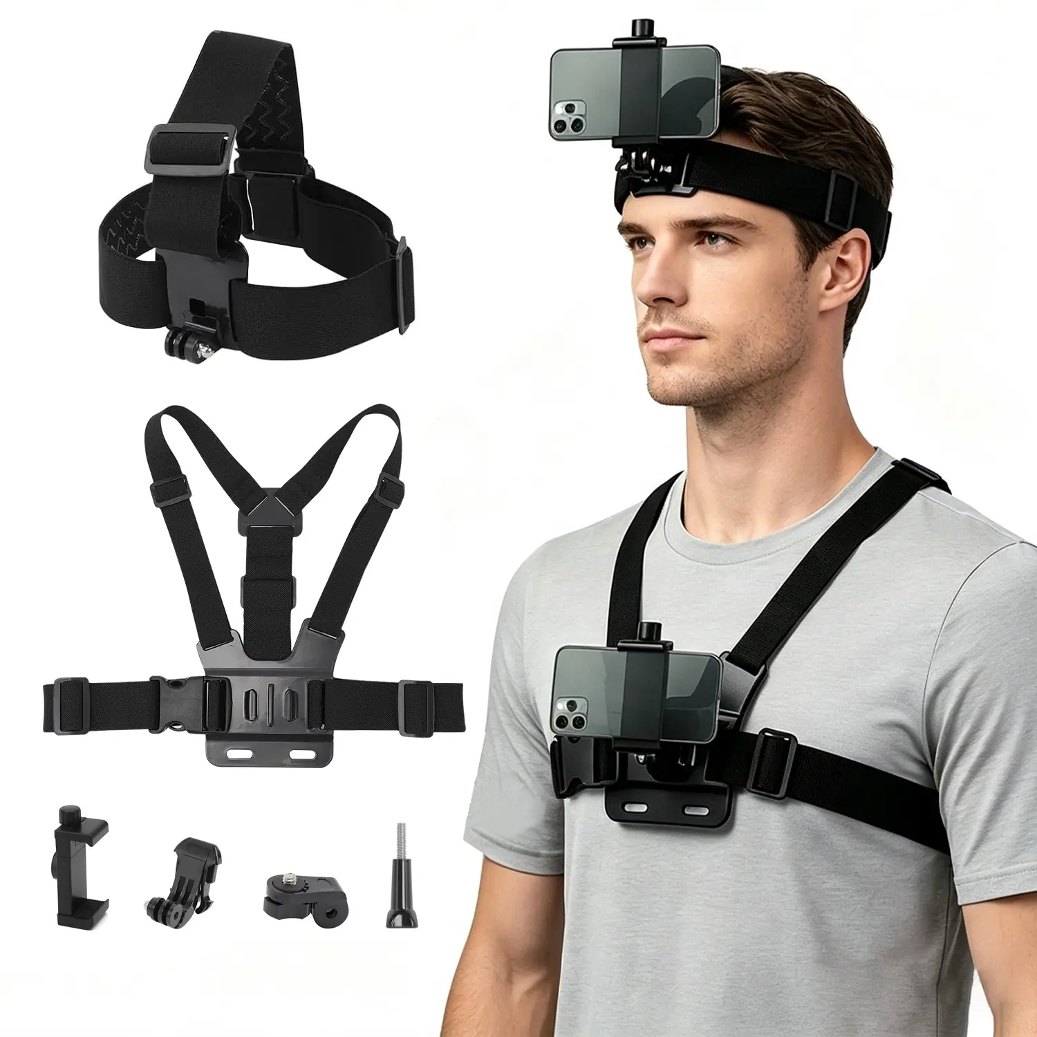 Adjustable Universal Phone Holder with Head & Chest Strap - Plastic Mobile Phone Accessories for Hands-Free Filming, Easy Installation, Vlogging, Outdoor Adventures