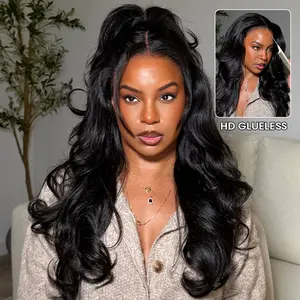 CurlyMe Pre-Styled Butterfly Cut Layered Yaki Straight Glueless Install 7x5 Wear Go Pre-Cut HD Lace Glueless Wigs Upgrade With Drawstring Cap Bleached Tiny Knots Beginner Friendly
