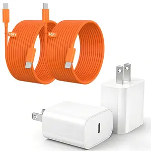 20W USB C Fast Charging for iPhone 17 Air/16/15 Pro Max,3Pack Colorful Mixed Charger Block with Braided Long USB C to C Cables (6/6/10ft) Compatible with iPhone16/15 Pro/15 Plus/iPad Pro