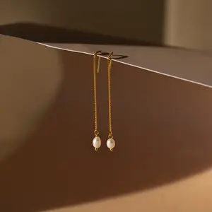 Pearl Threader Earrings by Caitlyn Minimalist - Long Minimalist Dangle Chain Earrings - Wedding Jewelry - Best Friend Gift