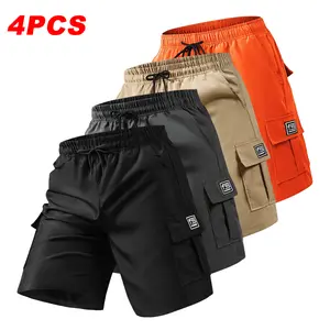 Men’s 4-Pack Cargo Shorts — Multi-Pocket Design, Loose Fit, Non-Elastic, Solid Color Work Shorts — Casual, Relaxed Fit, Suitable for Summer Outfits