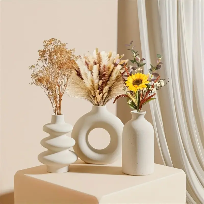 Set of 3 White Ceramic Bohemian Vase Set, Creative home decoration vase ornaments, Decorative Vases For Home Decor, Wedding home living room Bedroom decoration，Gift