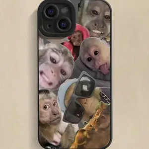 Creative Monkey Pattern Phone Case, Cute Phone Case, Decorative Phone Protector Cover, Phone Accessories for iPhone 17 11 12 13 14 15 16 Series Black Protection