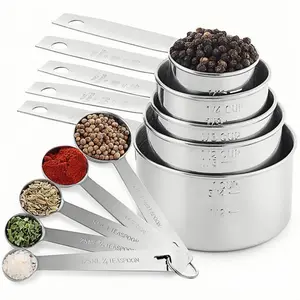 Stackable Stainless Steel Measuring Cups and Spoons Set, 10 Pieces, Kitchen Measuring Utensils, Dry Goods and Liquid Measurement, Kitchen Tools for Cooking and Baking