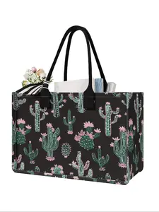 Cactus Print Large Capacity Storage Bag, Super Size Organizer with Durable Handle, Space Saving Multi-Purpose for School, Travel, Shopping