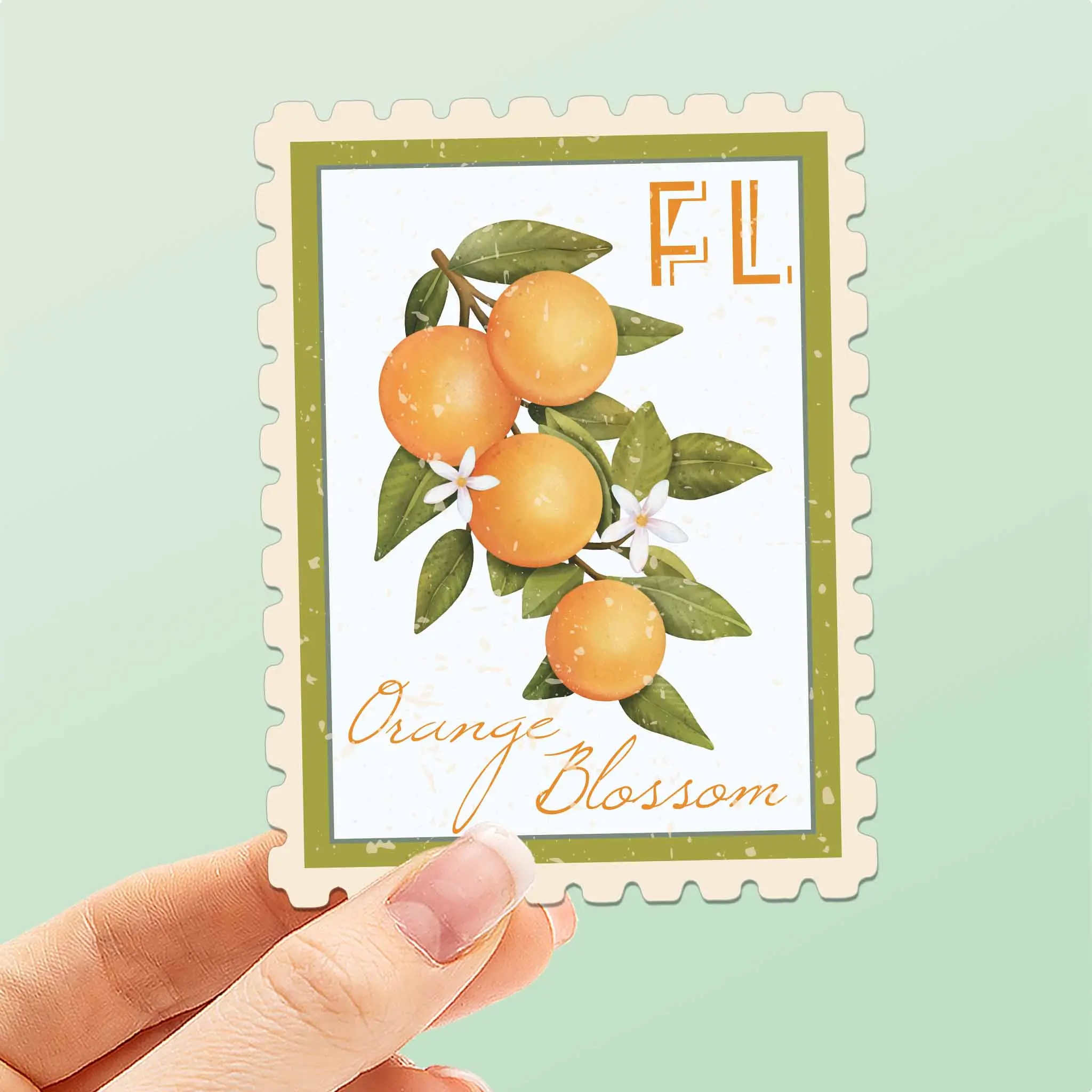 Florida State Flower Orange Blossom Sticker - FL Vintage Stamp Decal