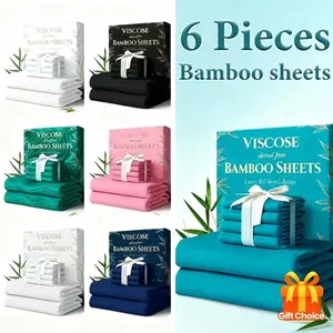 4/6pcs Bamboo Cooling Bedding Set Queen Size, Breathable Bed Sheets for Hot Sleepers and Night Sweats, Soft Cozy Queen Sheet Set, Gift for Family