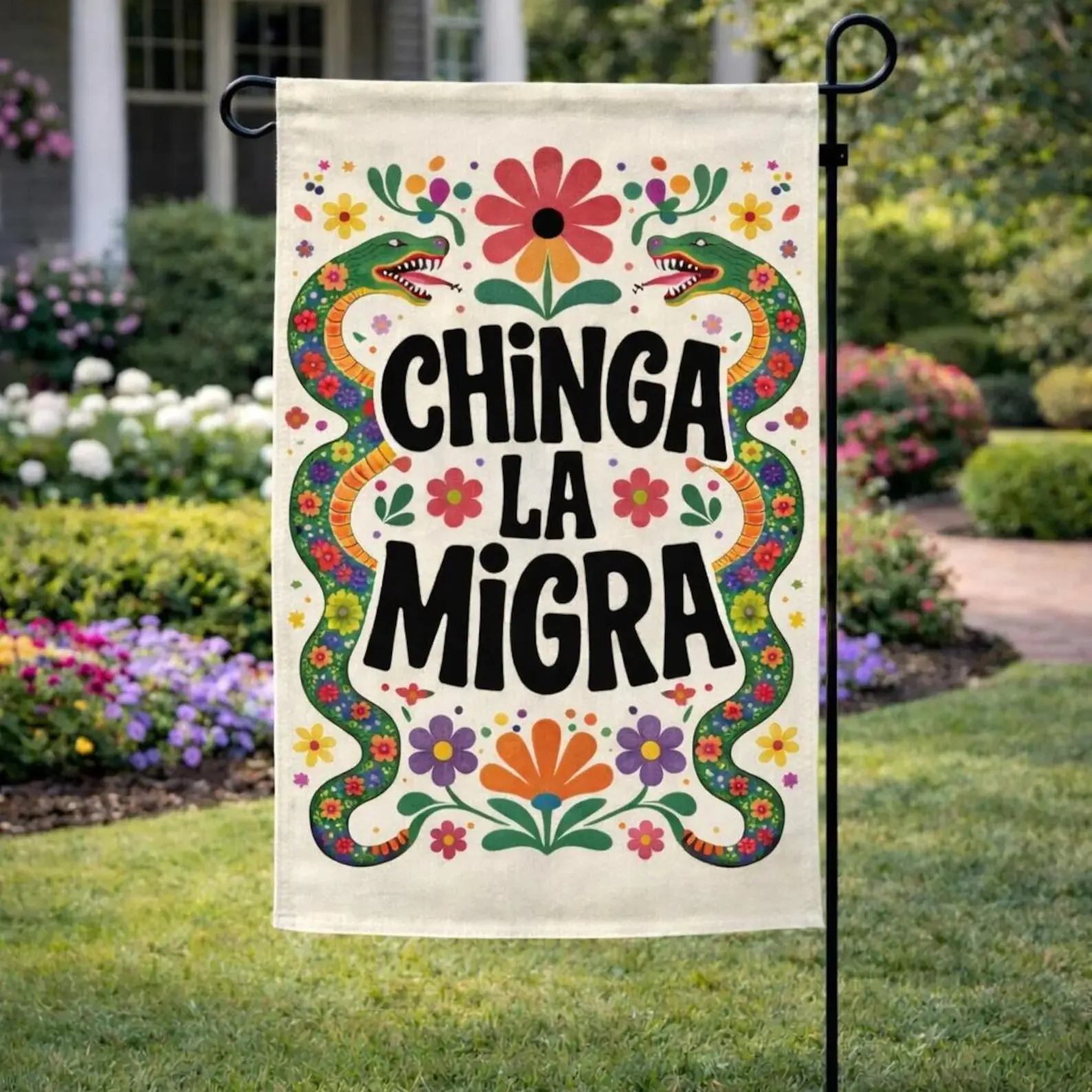 Chinga La Migra Spring Garden Flag, Anti ICE, Fck ICE Flag Liberal Protest Sign,Fdt Anti Maga Republican Fck Trump, Liberal Protest Flag, Social Justice Flag